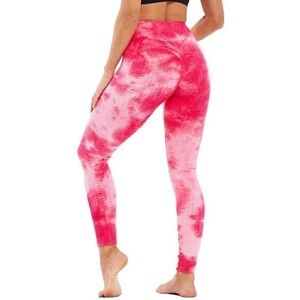 NWT Ookie & Lala Ruched Butt Lifting & Enhancing Textured Pink Tie Dye Leggings
